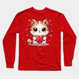 Cute White Kitten With Hearts And Valentines Long Sleeve T-Shirt